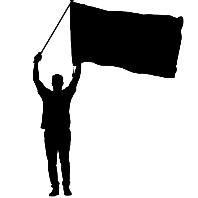 Person with fist raised in triumph
