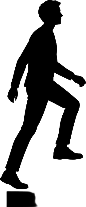 Black silhouette of a person taking one simple step up onto a single step