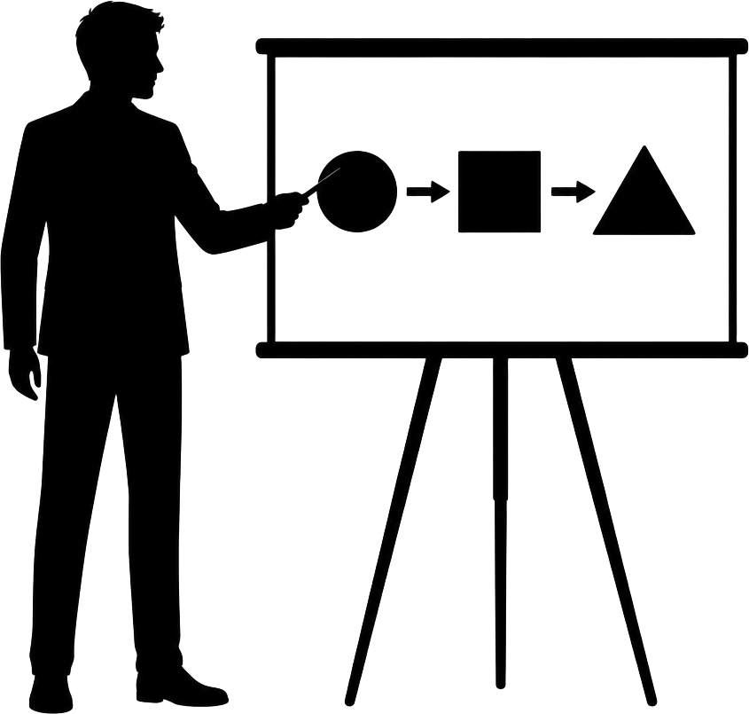 Black silhouette of a person using a visual process board