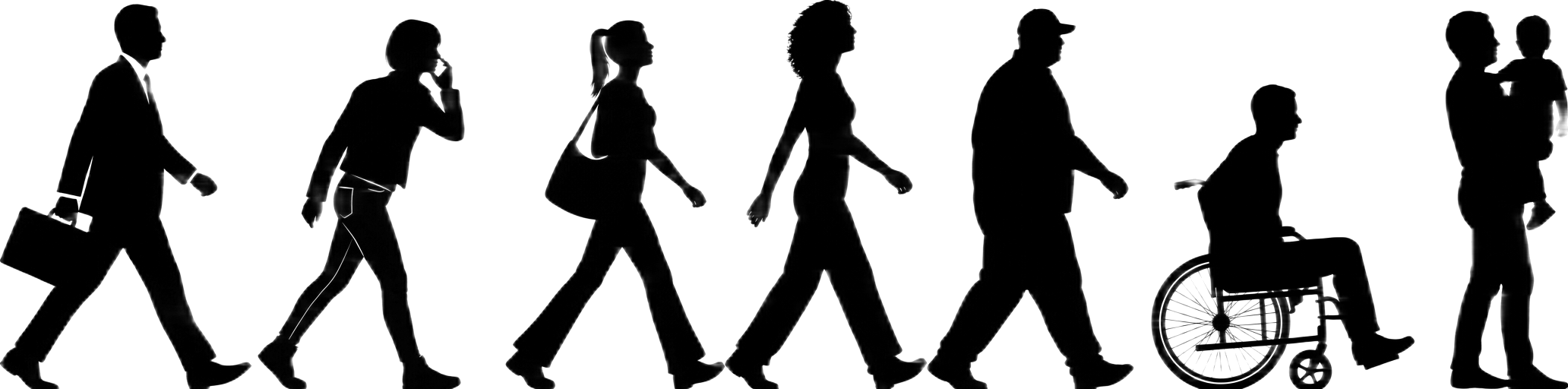 Black silhouettes of people walking forward together