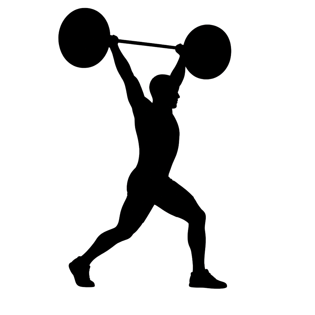 Black silhouette of a weightlifter lifting a barbell overhead